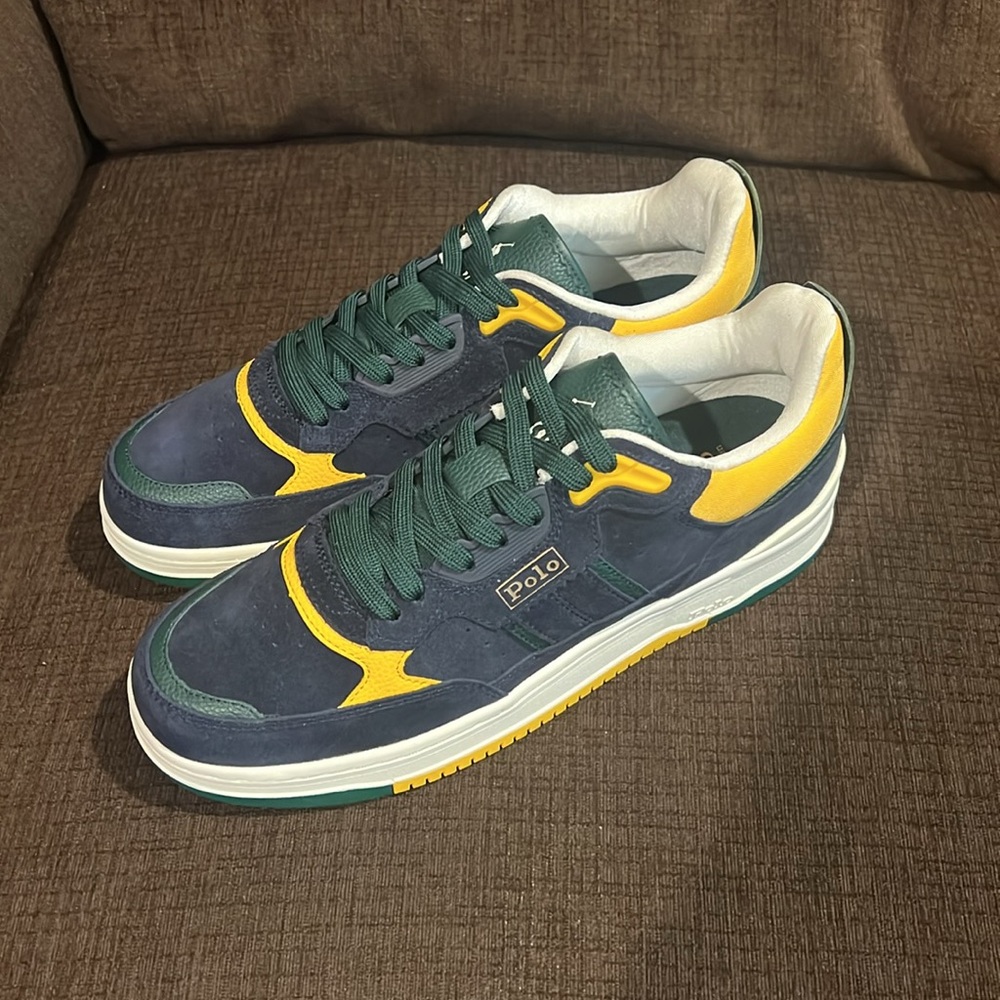 Polo by Ralph Lauren Blue and Yellow Retro Suede Sneakers - Picture 2 of 10